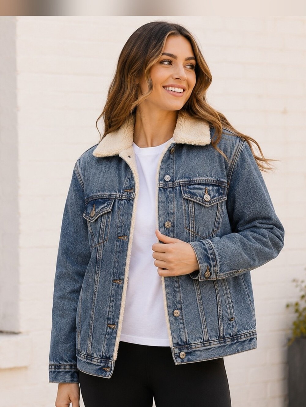 ✨ Old Navy Sherpa-Lined Boyfriend Denim Jacket - Size Small ✨ - Picture 1 of 6